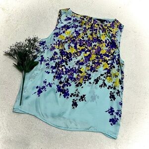 Talbots 100% Silk Aqua Floral Tank Top - Size 8P